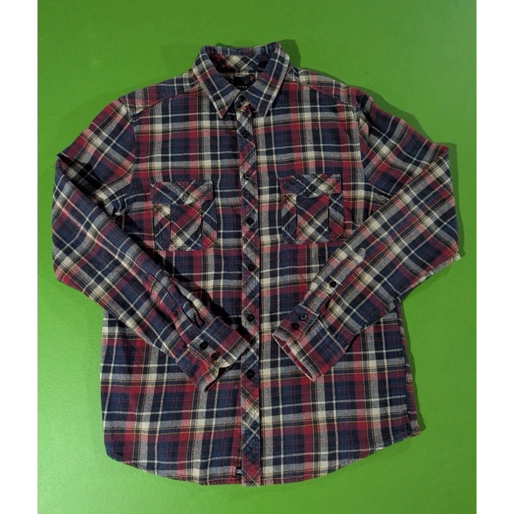 Micros Plaid Flannel Shirt Small Blue Red‎ Yellow Long Sleeve